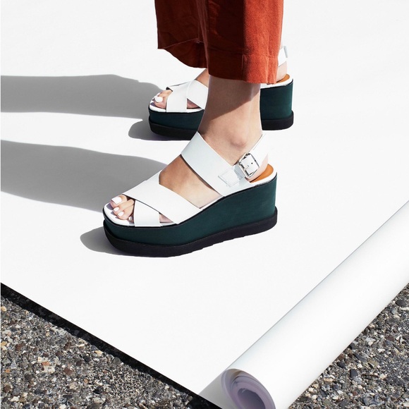 Free People Kate Wedge Sandal in White Lea… - Picture 1 of 6